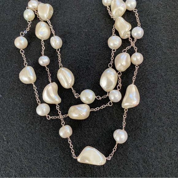 Natural Freshwater Pearl Necklace, Pearl three Strand Necklace - Picture 2 of 9